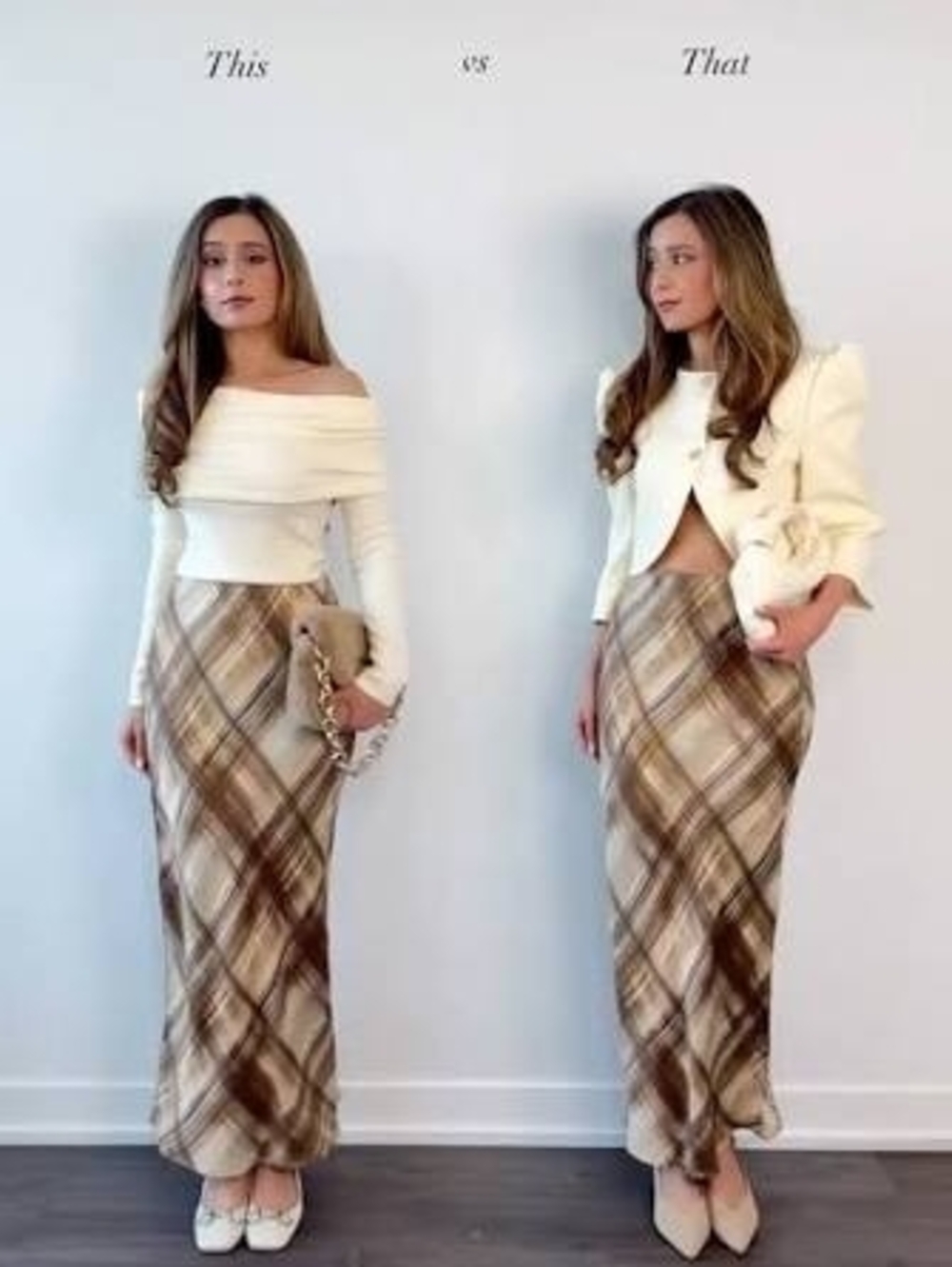 Zara Satin Maxi Skirt Brown Plaid & Cream Plaid XS NWT Bloggers Fave